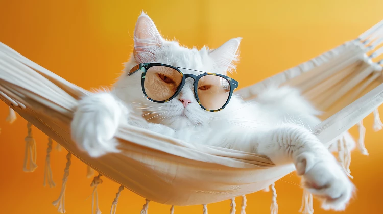 Un chat heureux dans un hamac