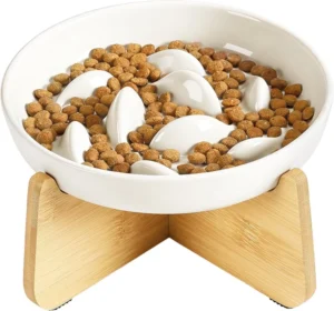 Gamelle anti-glouton surélevée, Anti Vomissement (céramique & bambou)