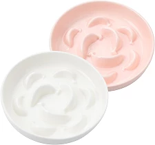 Lot de 2 gamelles anti-glouton en céramique pour chat, coloris blanc et rose